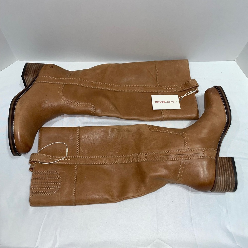 Lucky Brand Hybiscus Tan Leather Wide Calf Tall Western Boots 6M 36.5 NEW